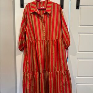Maeve Red and Tan Striped Dress